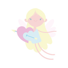 happy valentines day, cute cupid with hearts pierced arrow love