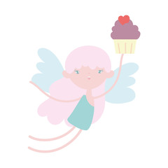 happy valentines day, cute cupid flying with cupcake