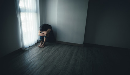 Fototapeta na wymiar panic attacks alone young woman sad fear stressful depressed emotion.crying begging help.stop abusing domestic violence,person with health anxiety,people bad frustrated exhausted feeling down