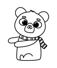 cute animal bear with scarf cartoon character thick line