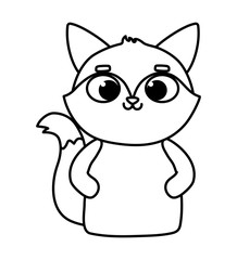 cute animal fox cartoon on white background thick line