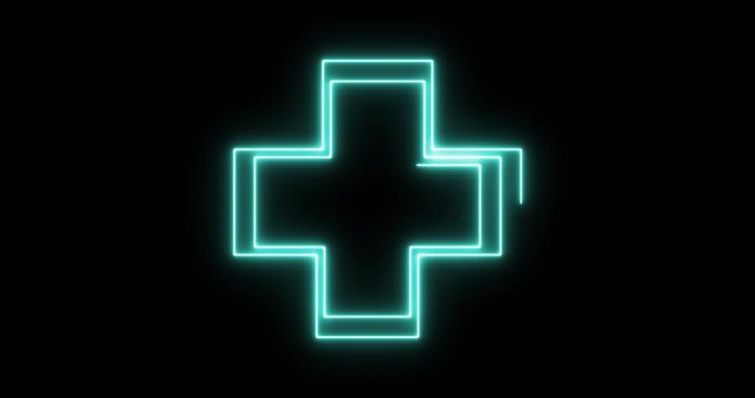 Cross spinning blue neon spiral. 4k loop animation
