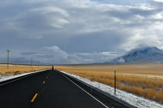 Two lane road through desert, Highway 95 north of Winnemucca, Nevada