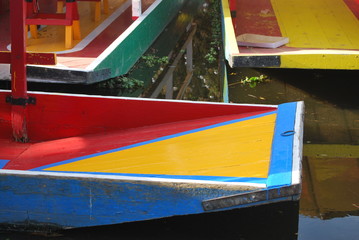 Trajinera boats in Xochimilco Lake, Mexico City