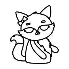 cute animal female fox with bow cartoon thick line