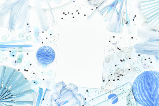 stationery envelope invitation card flatlay girly blue workspace feminine delicate modern planner bujo envelope