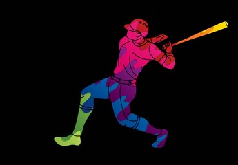 Baseball player action cartoon graphic vector.