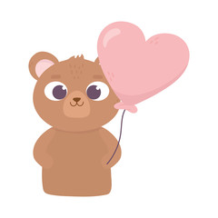 happy valentines day, bear with balloon shaped heart love