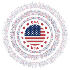 USA symbol. Radiant country flag with colorful rays. Shiny sunburst with USA flag. Amazing vector illustration.