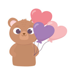 happy valentines day, cute bear with balloons shaped hearts decoration