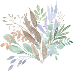 watercolor foliage greenery branch abstract floral green blue eucalyptus