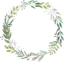 Foto op Plexiglas watercolor wreath foliage green natural eucalyptus round delicate leaf leaves organic spring summer bouquet  © January Bloom