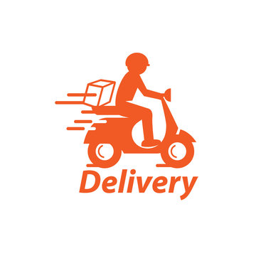 Motorbike & Delivery Man Logo. Icon & Symbol Vector Template.