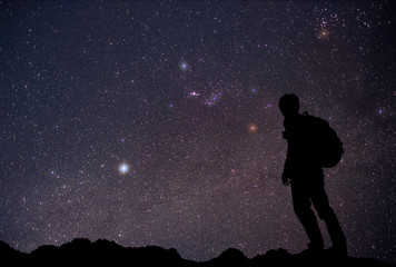 Fototapeta na wymiar Observers at night have stars, milky way and galaxies filled the dark sky.