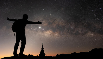 Observers at night have stars, milky way and galaxies filled the dark sky.