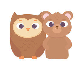 cute animals bear and owl cartoon