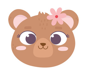 cute animal bear face with flower cartoon