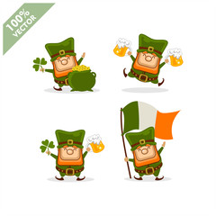 Saint Patrick's Day. Funny Leprechaun with four different poses activity. Vector illustration cartoon isolated silhouette