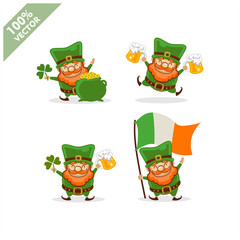 Saint Patrick's Day. Funny Leprechaun with four different poses activity. Vector illustration cartoon isolated silhouette