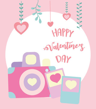 happy valentines day, photo camera and cards hearts love decoration