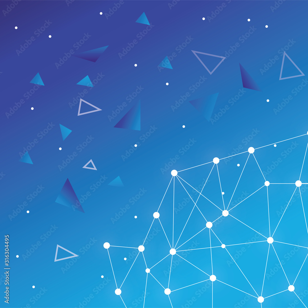 Poster abstract polygonal space blue background with connecting dots and lines