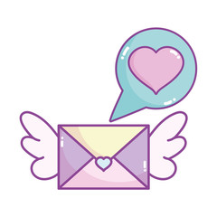 happy valentines day, envelope wings message speech bubble heart love