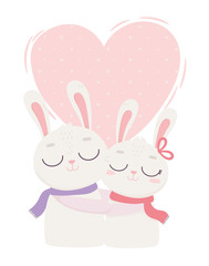 happy valentines day, cute bunny couple heart love romantic