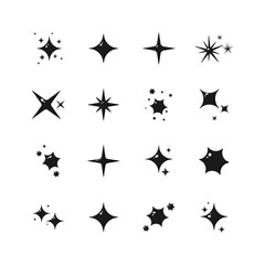 Set of cartoon black sparkles. Collection of star sparkles symbol. Vector illustration.