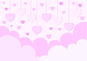 heart pink in the sky on pink background design illustration vector