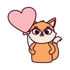 happy valentines day, cute fox with balloon shaped heart love