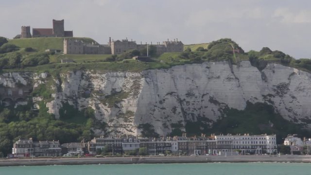 Beautiful View of Dover Castle and The White Cliffs of Dover from the Sea (England)