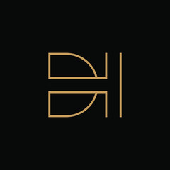 Letter logo DH with line art. design combination of 2 letters into one logo that is unique and simple. gold texture. isolated black. modern template. for company and graphic design.