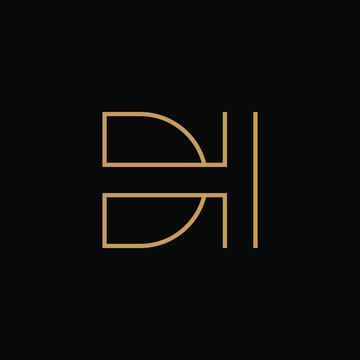 Letter logo DH with line art. design combination of 2 letters into one logo that is unique and simple. gold texture. isolated black. modern template. for company and graphic design.