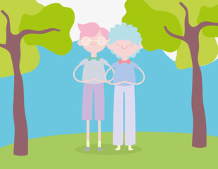 happy valentines day, young men with bow tie in the field with trees