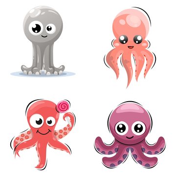 adorable cute squid mascot premium vector collection