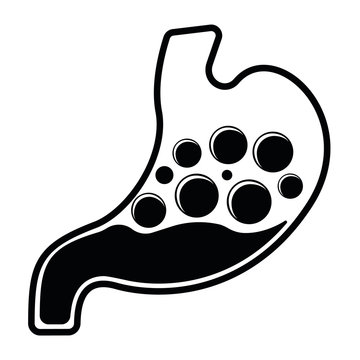 Reflux Stomach Concept Icon and Label. Health Research Symbol, Icon and Badge. Simple Black Vector illustration