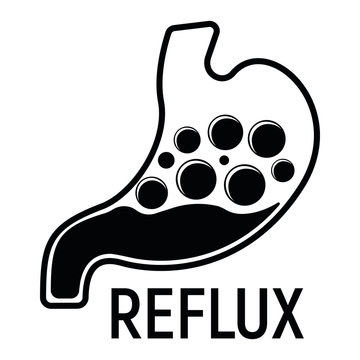 Reflux Stomach Concept Icon and Label. Health Research Symbol, Icon and Badge. Simple Black Vector illustration