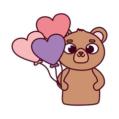 happy valentines day, cute bear with balloons shaped hearts decoration