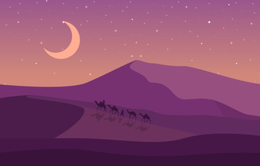Beautiful Vast Desert Hill Mountain Arabian Horizon Landscape Illustration
