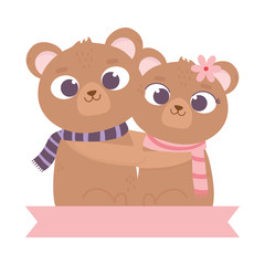 happy valentines day, cute couple bear hugging love cartoon
