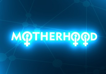 Motherhood lettering. Female sign icon. Silhouette of woman head. 3D rendering