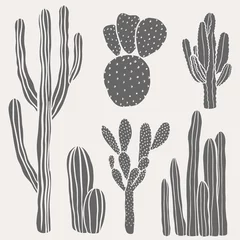 Foto op Canvas Hand drawn desert cactus set. Vintage, botanical vector illustrations. © aves