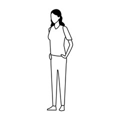 Avatar woman standing wearing casual clothes, flat design