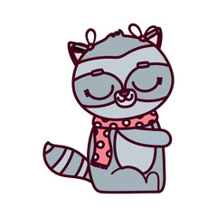 cute animal female raccoon with scarf and bows cartoon character