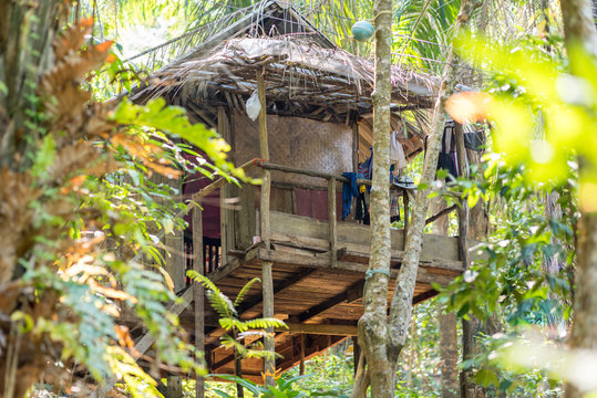 Stilt house on the hillside in the jungle, near the beach named Long Beach, in Thai Ao Yai, on the southwest side of the island of Ko Phayam