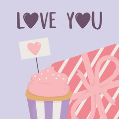 happy valentines day, sweet cupcake sign heart gift box