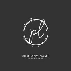 Handwritten initial letter P L PL for identity and logo. Vector logo template with handwriting and signature style.