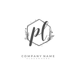 Handwritten initial letter P L PL for identity and logo. Vector logo template with handwriting and signature style.