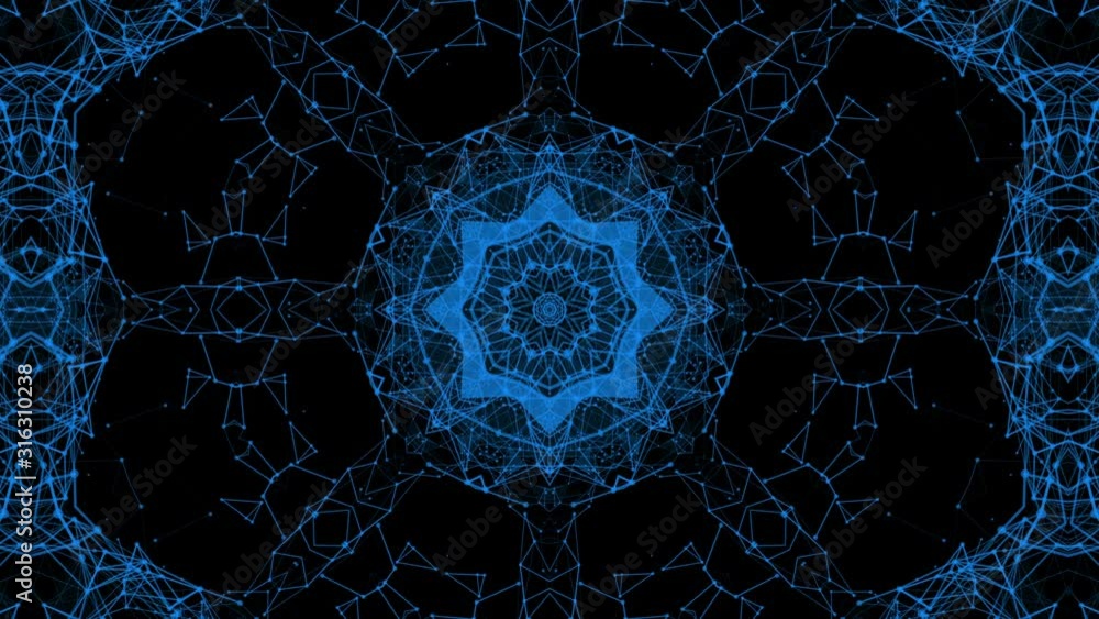 Poster moving kaleidoscope pattern on a black background. abstract animation. background. 3d render