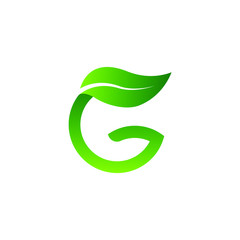 logo letter G green with leaves. unique and simple symbol. white background. modern template. for company brand and graphic design. vector illustration